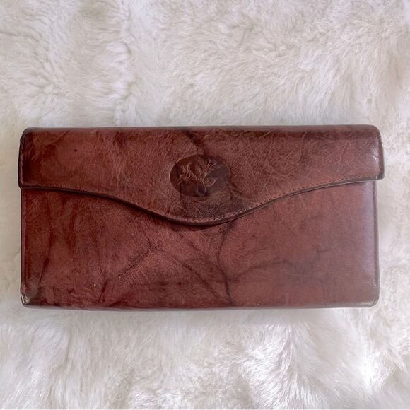 Vintage Buxton Leather Wallet Floral Embossed Top Grain Cowhide Marbled Brown - Picture 14 of 14
